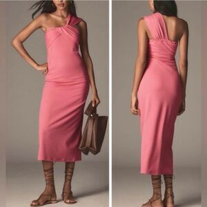 Anthropologie Porridge Antonia Twist-Front Ribbed Pink Maxi Dress Size L